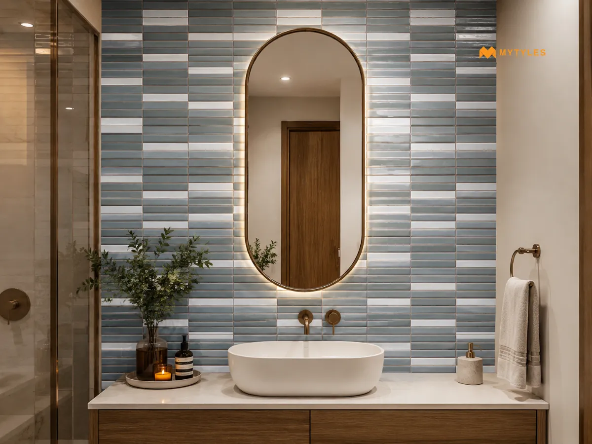 A Bold Two-Tone KitKat Tile Design for Bathroom Feature Walls